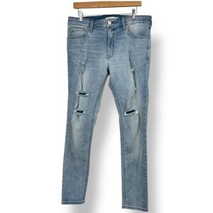 Men's Pacsun Skinniest Destructed Light Wash Stretch Blue Jeans Size 34 x 32